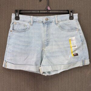 No Boundaries Womens Size 11 Blue High Rise Denim Cuffed Shorts Light Wash